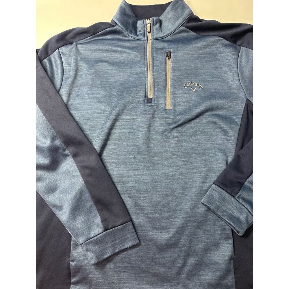Callaway Mens Quarter Zip Golf Pullover Blue Heathered Fleece Lined Large
